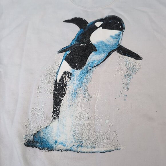 Vintage Jerzees Orca Graphic Sweatshirt White Animal Print USA Made – Unisex L - Picture 3 of 9